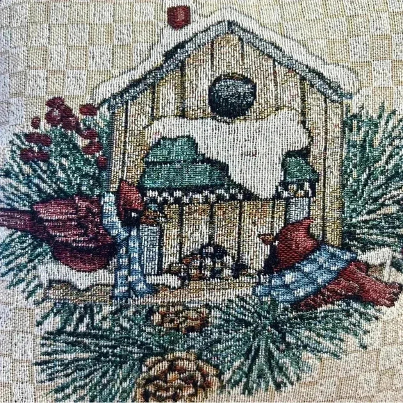 Debbie Mumm Cardinals Winter Tapestry Pillow 15 IN Snow Pine cones - Picture 2 of 4